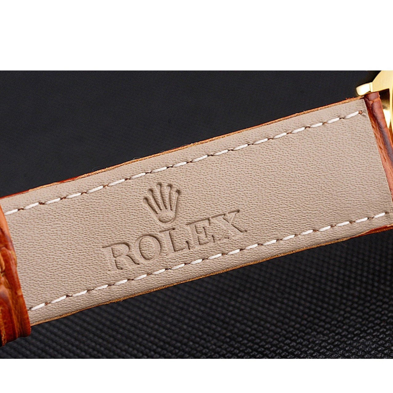 Aaa fake watches Dial Brown Rolex Swiss Strap Gold Case Light Datejust White Leather 0630